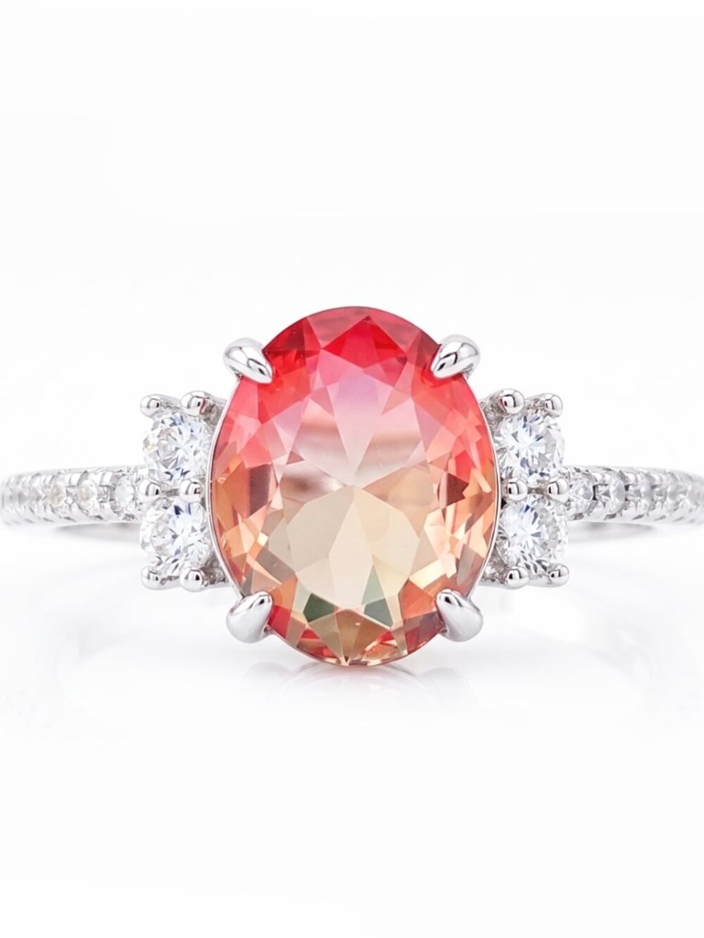Oval cut peach anf pink gemstone ring, 925 Sterling Silver Charmed Aroma